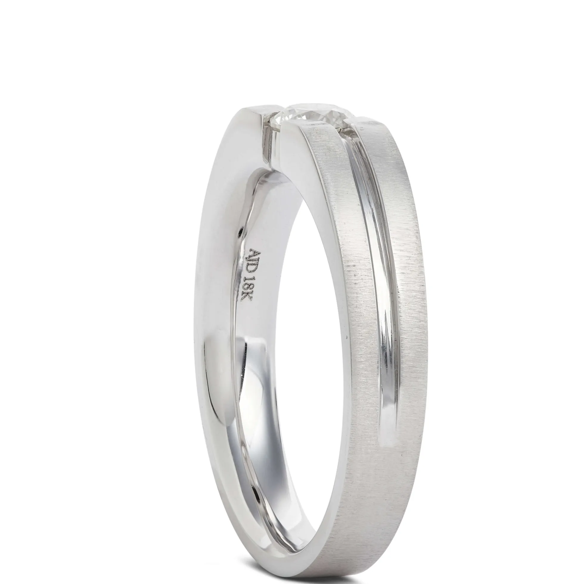 Gents Negative Channel Diamond Ring, 18K White Gold