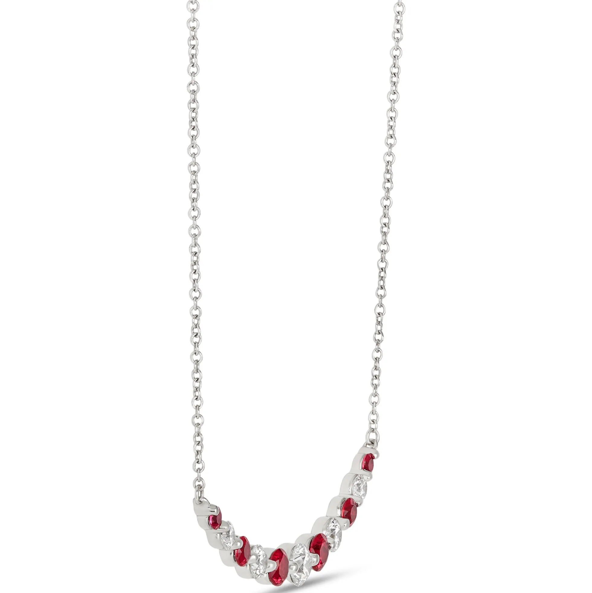 Graduated Round Ruby and Diamond Necklace, 18K White Gold