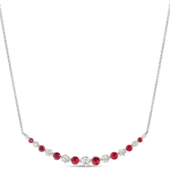 Graduated Round Ruby and Diamond Necklace, 18K White Gold