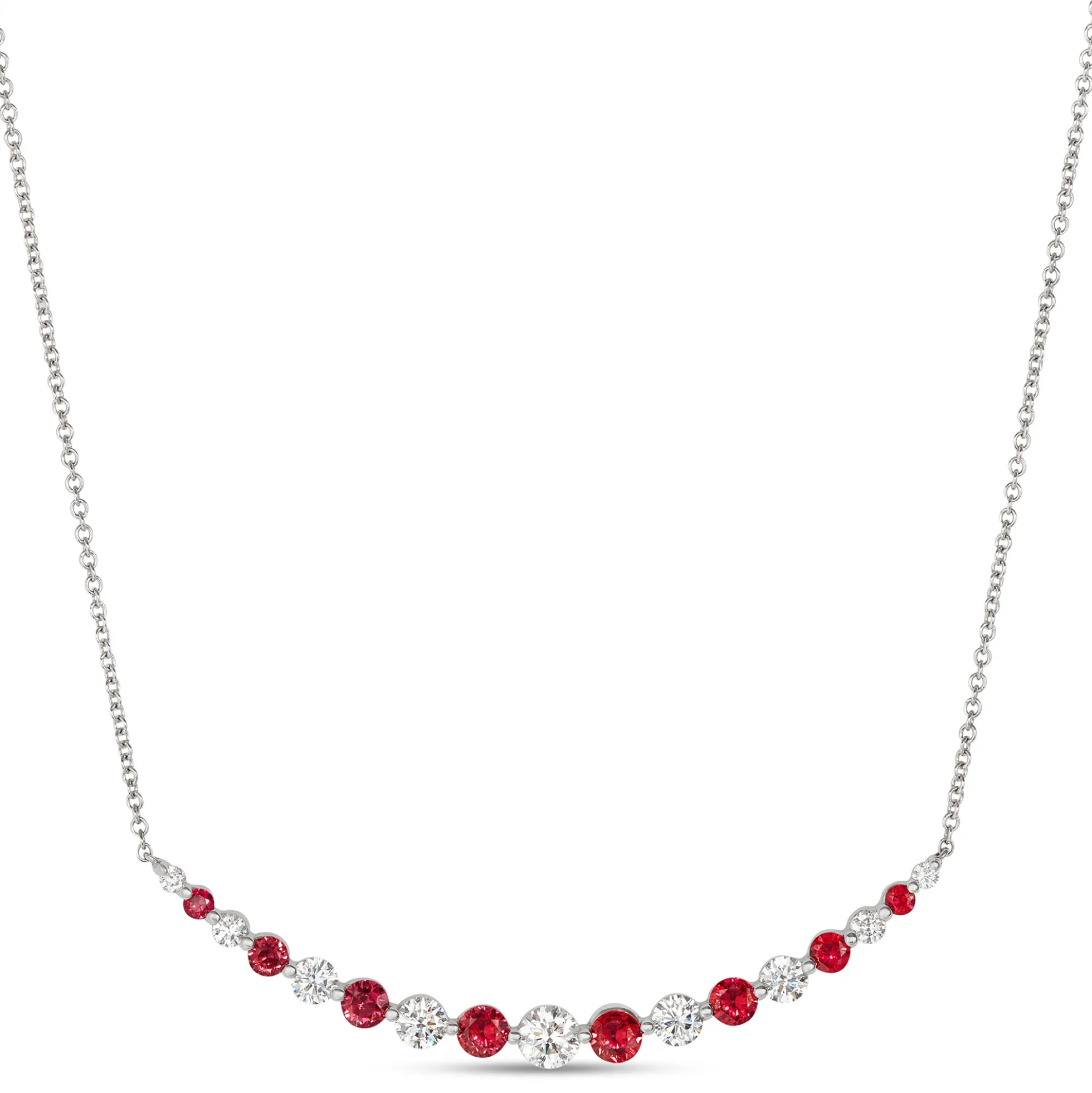 Graduated Round Ruby and Diamond Necklace, 18K White Gold
