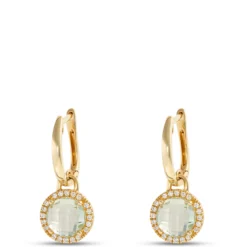 Green Quartz Dangle Earrings, 14K Yellow Gold