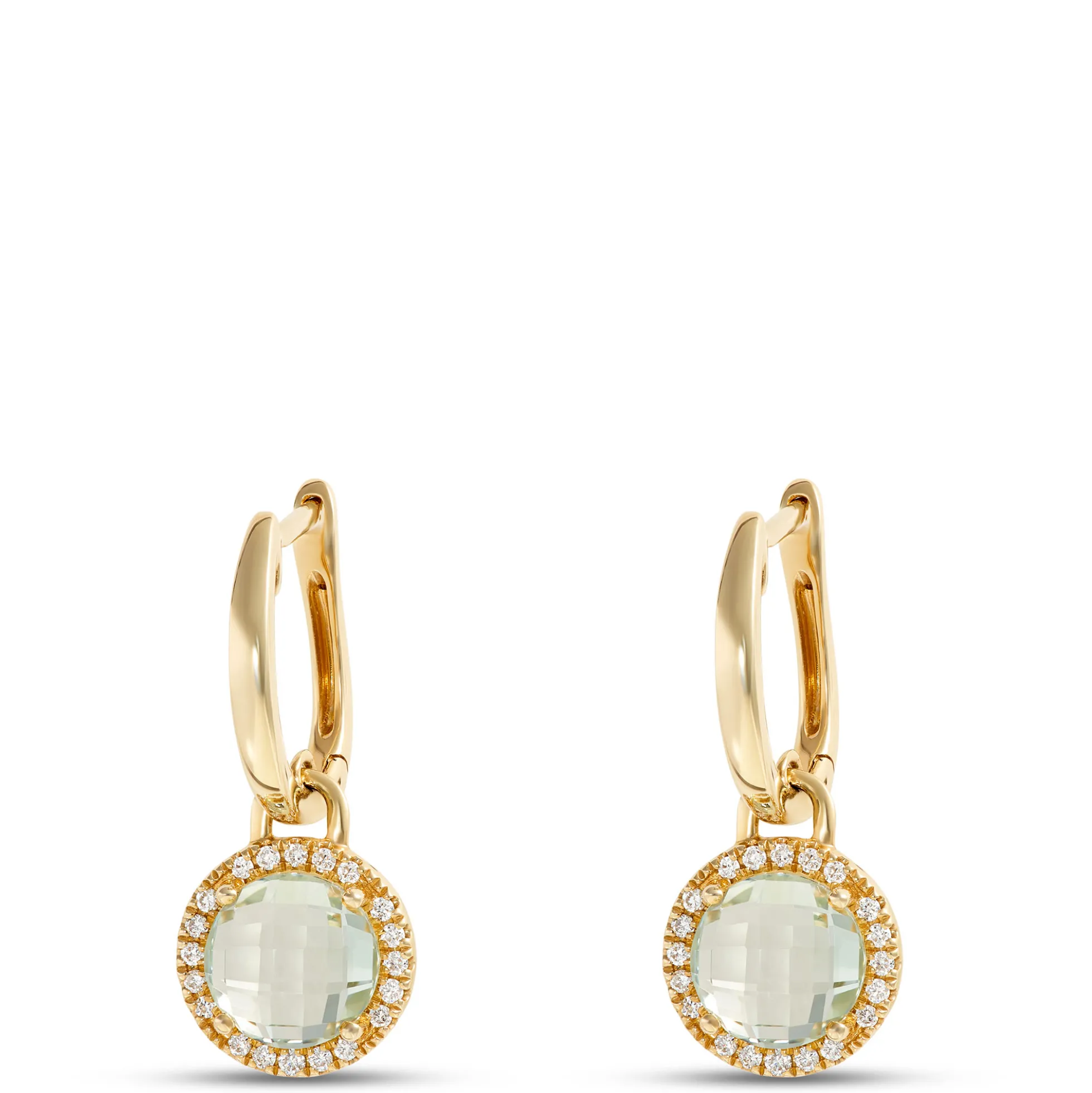 Green Quartz Dangle Earrings, 14K Yellow Gold