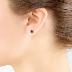 Halo Ruby & Diamond Earrings 14K