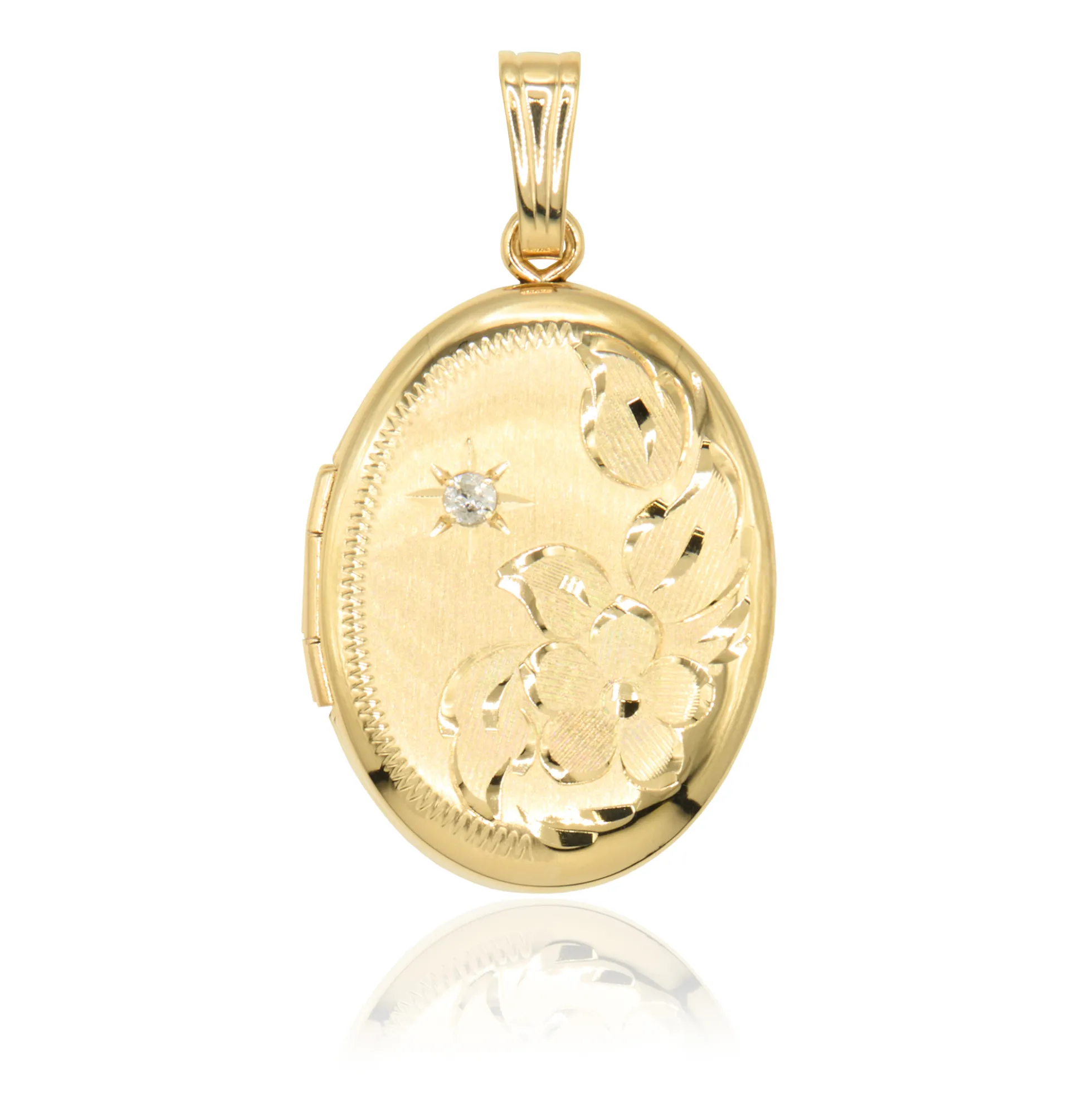 Hand Engraved Oval Locket, 14K Yellow Gold