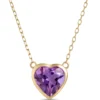 Heart Shaped Amethyst Pendant Necklace, 14K Yellow Gold
