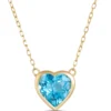 Heart Shaped Blue Topaz Pendant Necklace, 14K Yellow Gold