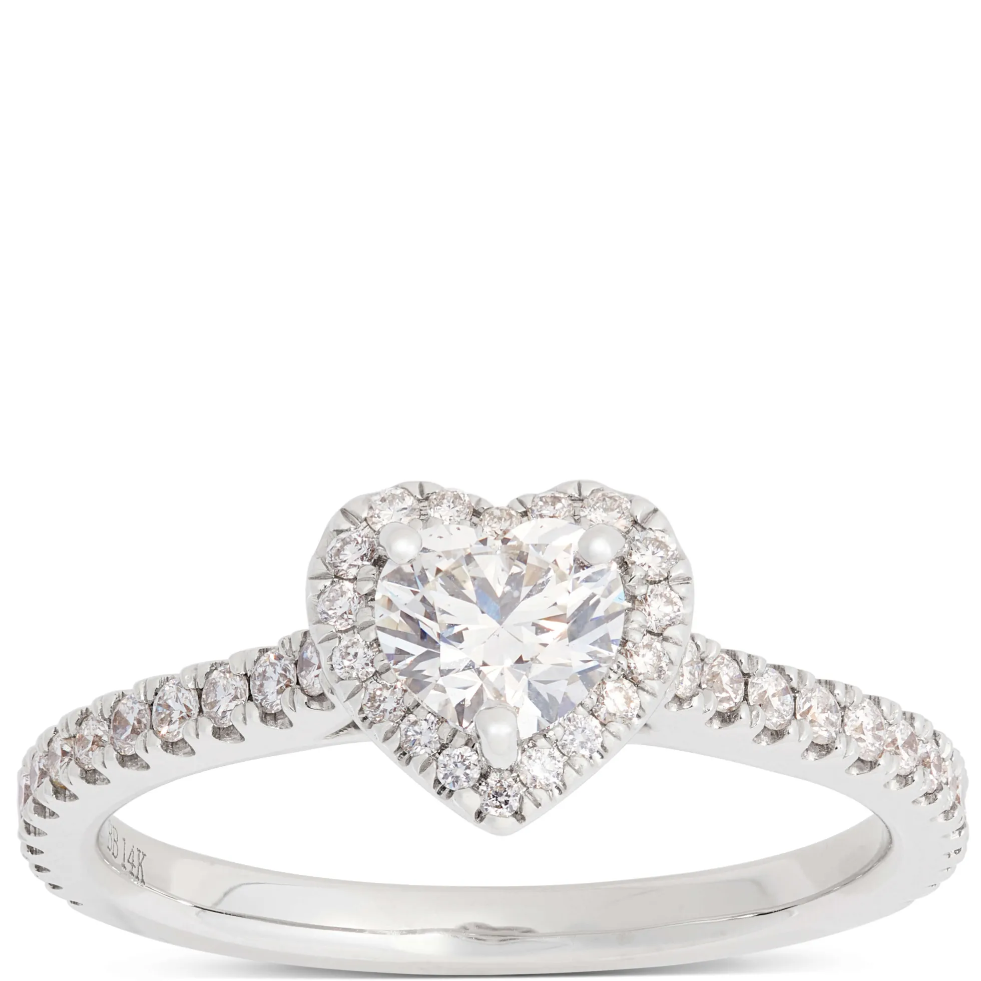 Heart Shaped Diamond Halo Engagement Ring, 14K White Gold