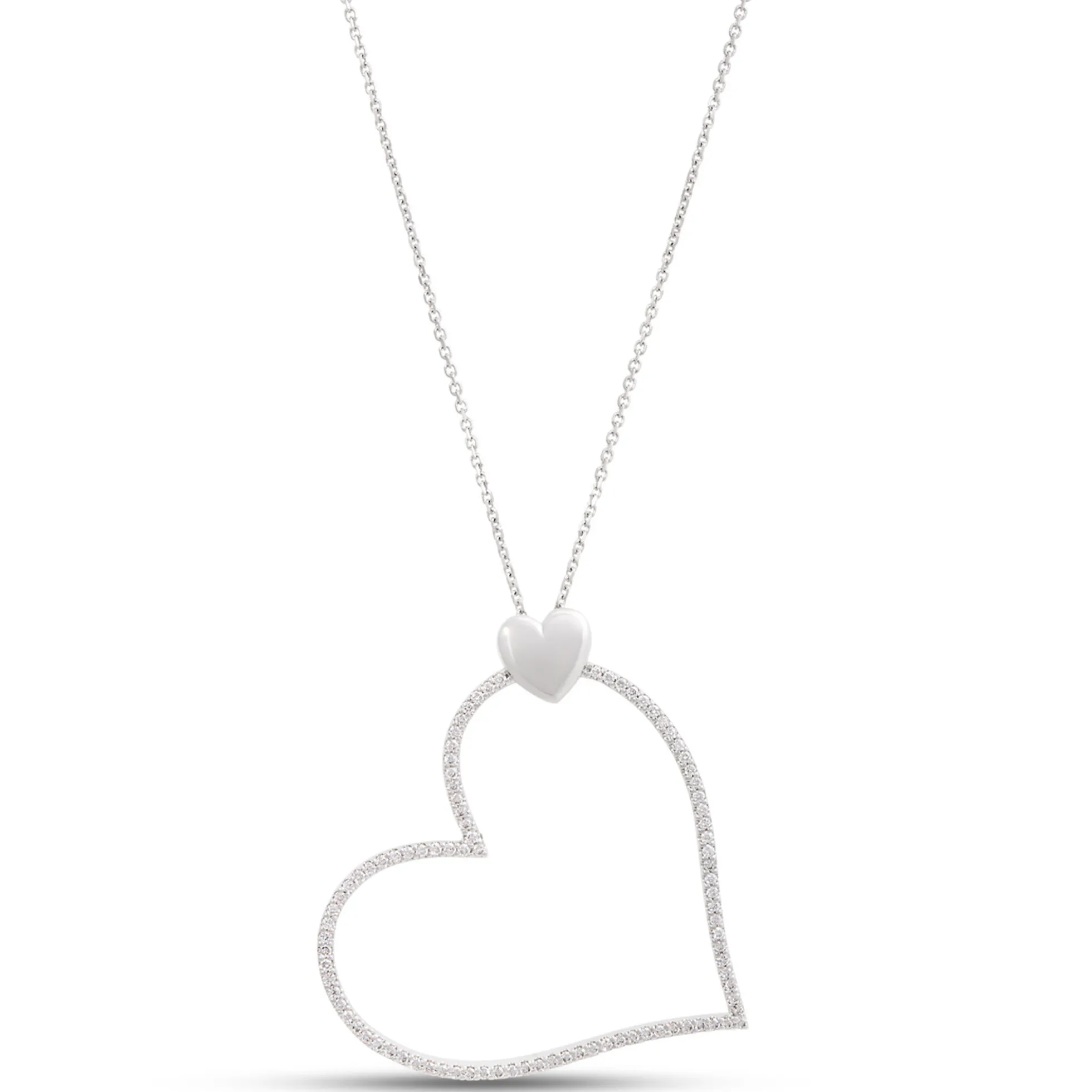 Heart Shaped Diamond Pendant Necklace, ½ Carat Total Weight, 14K White Gold