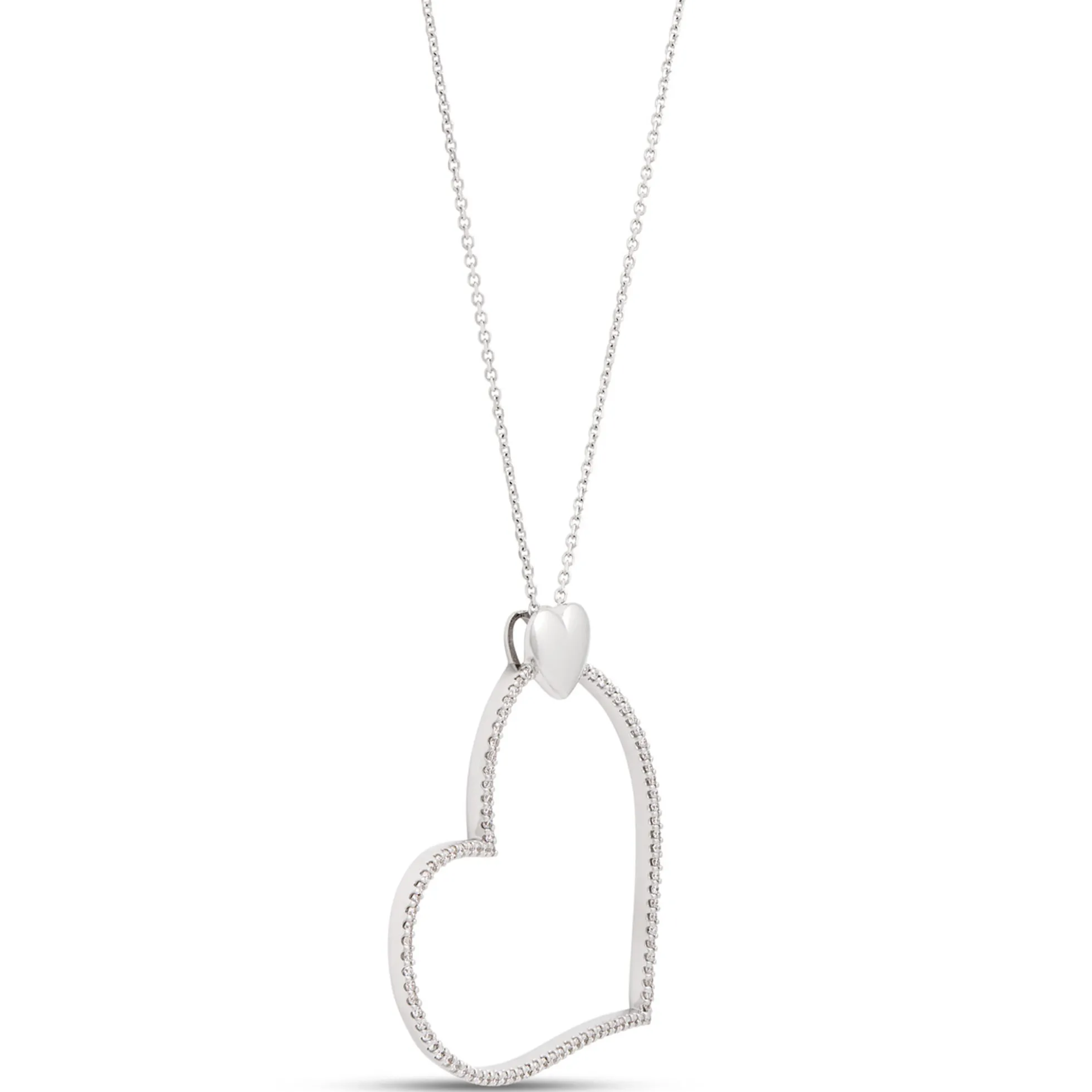 Heart Shaped Diamond Pendant Necklace, ½ Carat Total Weight, 14K White Gold
