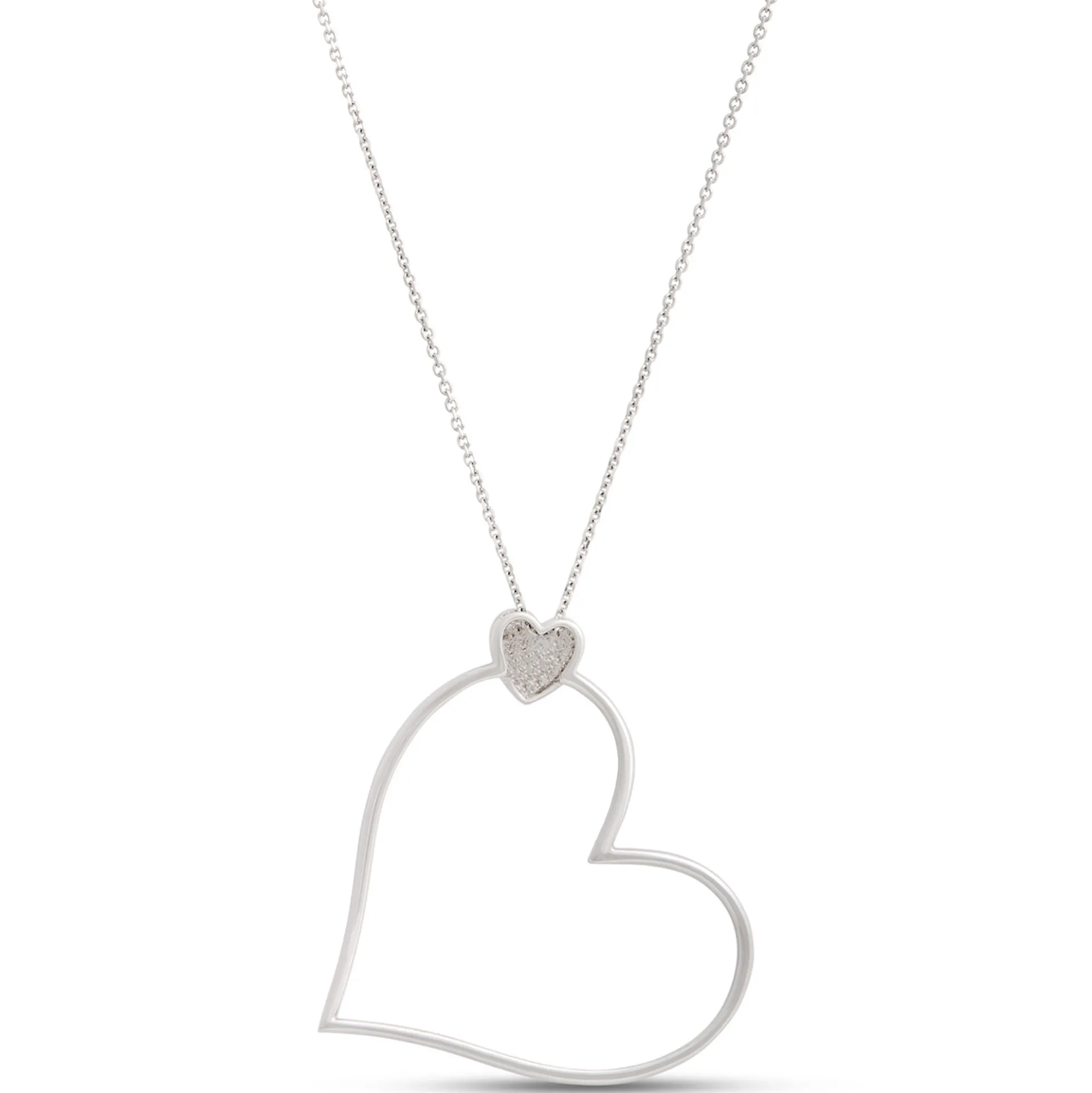 Heart Shaped Diamond Pendant Necklace, ½ Carat Total Weight, 14K White Gold