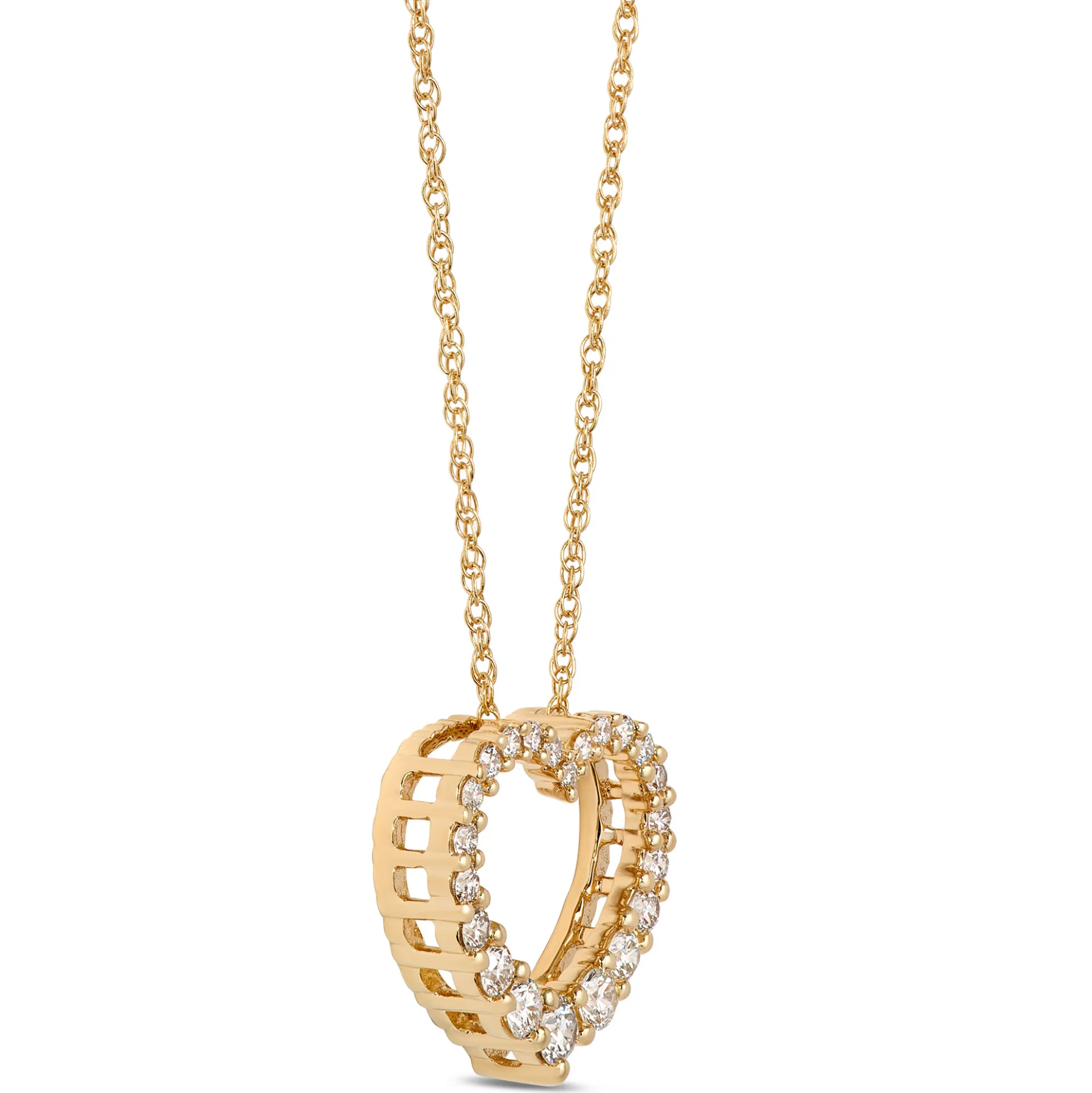 Heart-Shaped Diamond Pendant Necklace, 14K Yellow Gold