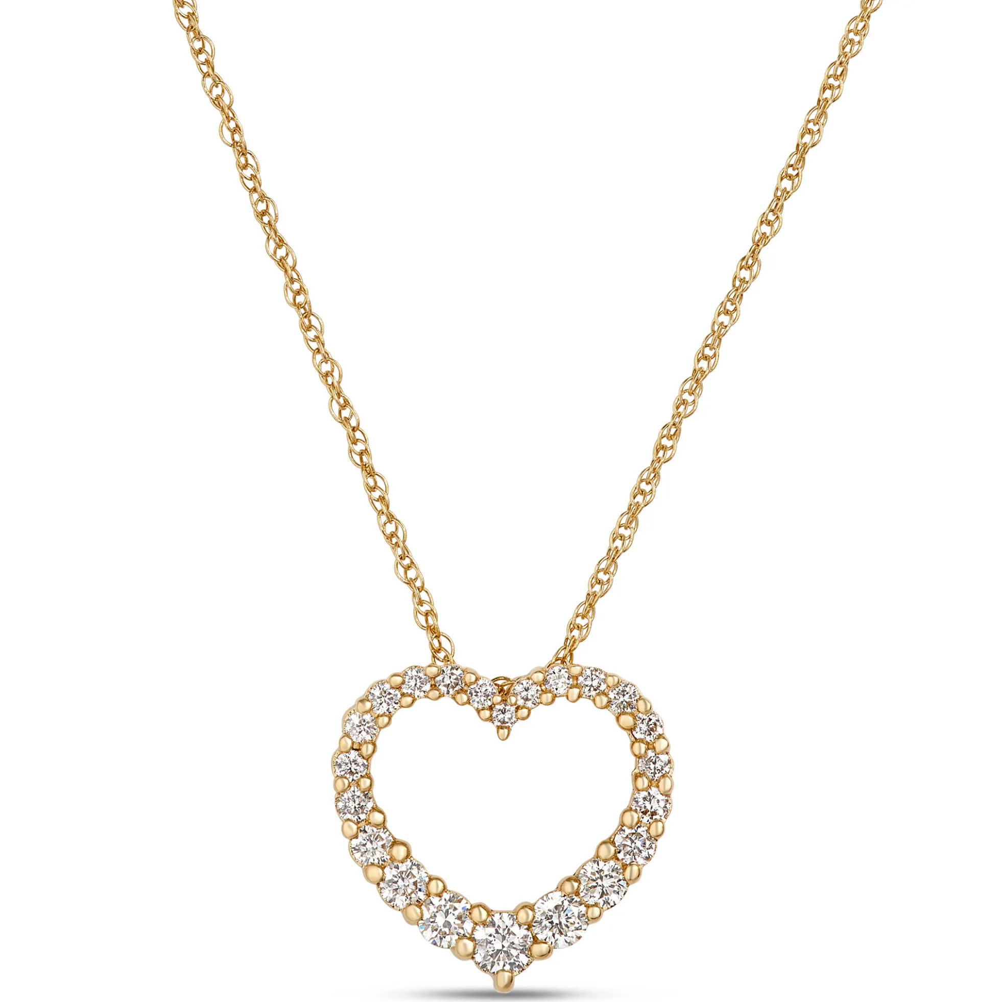 Heart-Shaped Diamond Pendant Necklace, 14K Yellow Gold