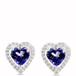 Heart Shaped Tanzanite Studs, 14K White Gold