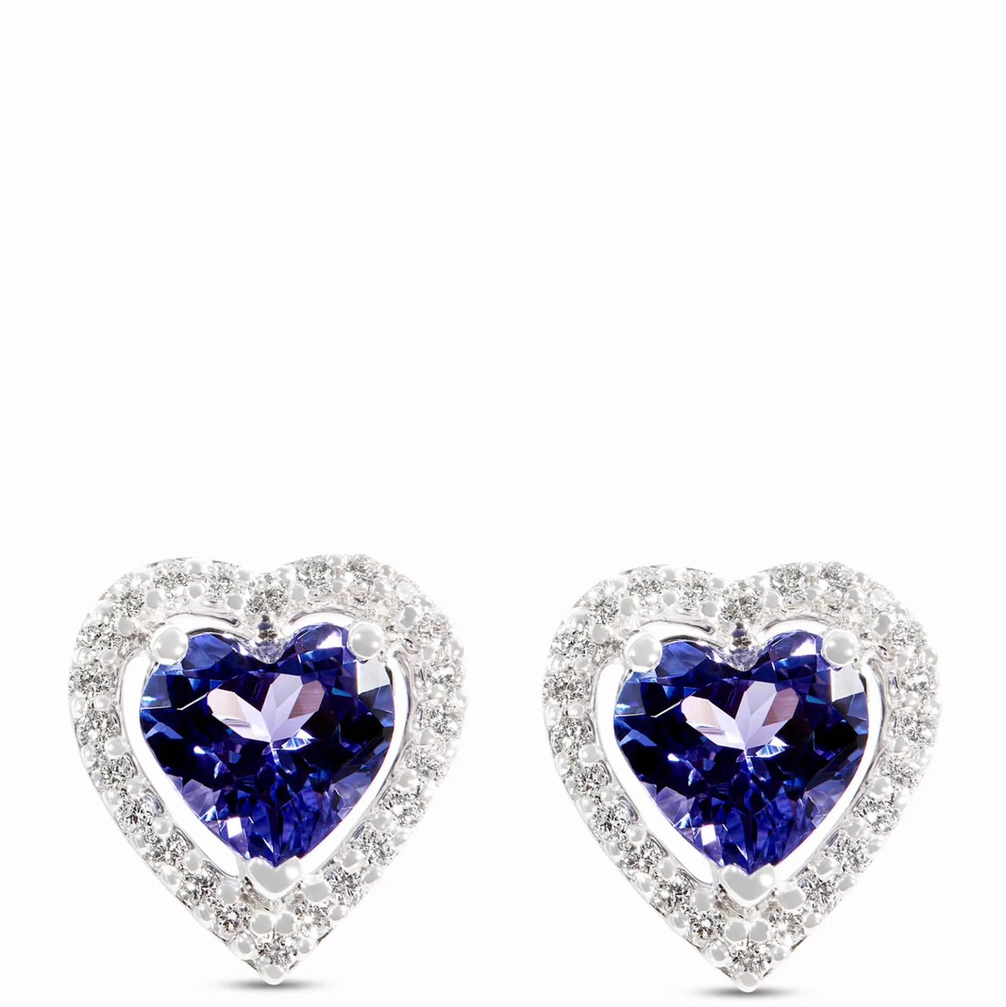 Heart Shaped Tanzanite Studs, 14K White Gold