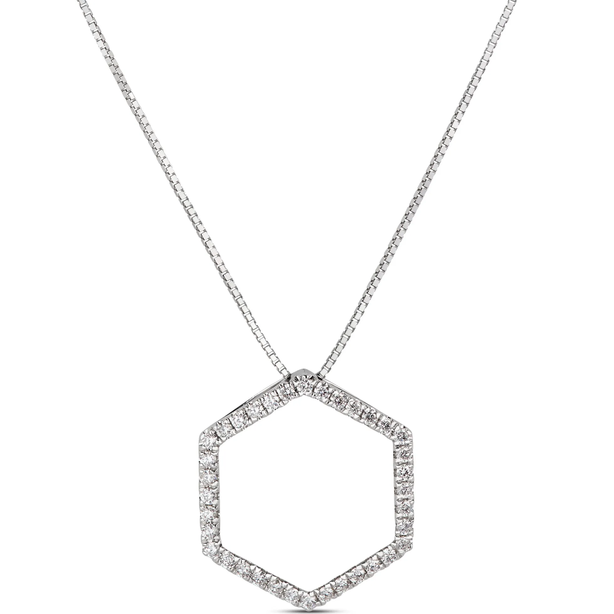 Hexagon Diamond Pendant, 14K White Gold