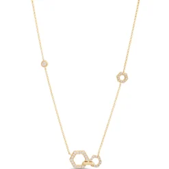 Hex Shaped Stations Diamond necklace, 14K Yellow Gold