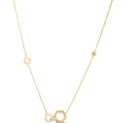 Hex Shaped Stations Diamond necklace, 14K Yellow Gold