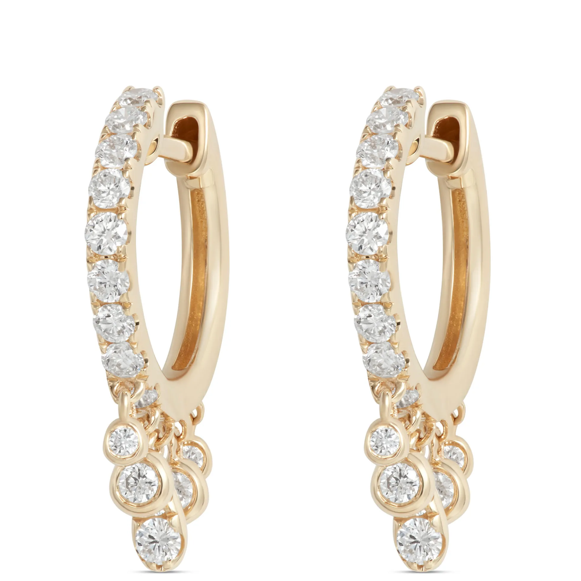 Hoop Diamond Dangle Earrings, 14K Yellow Gold