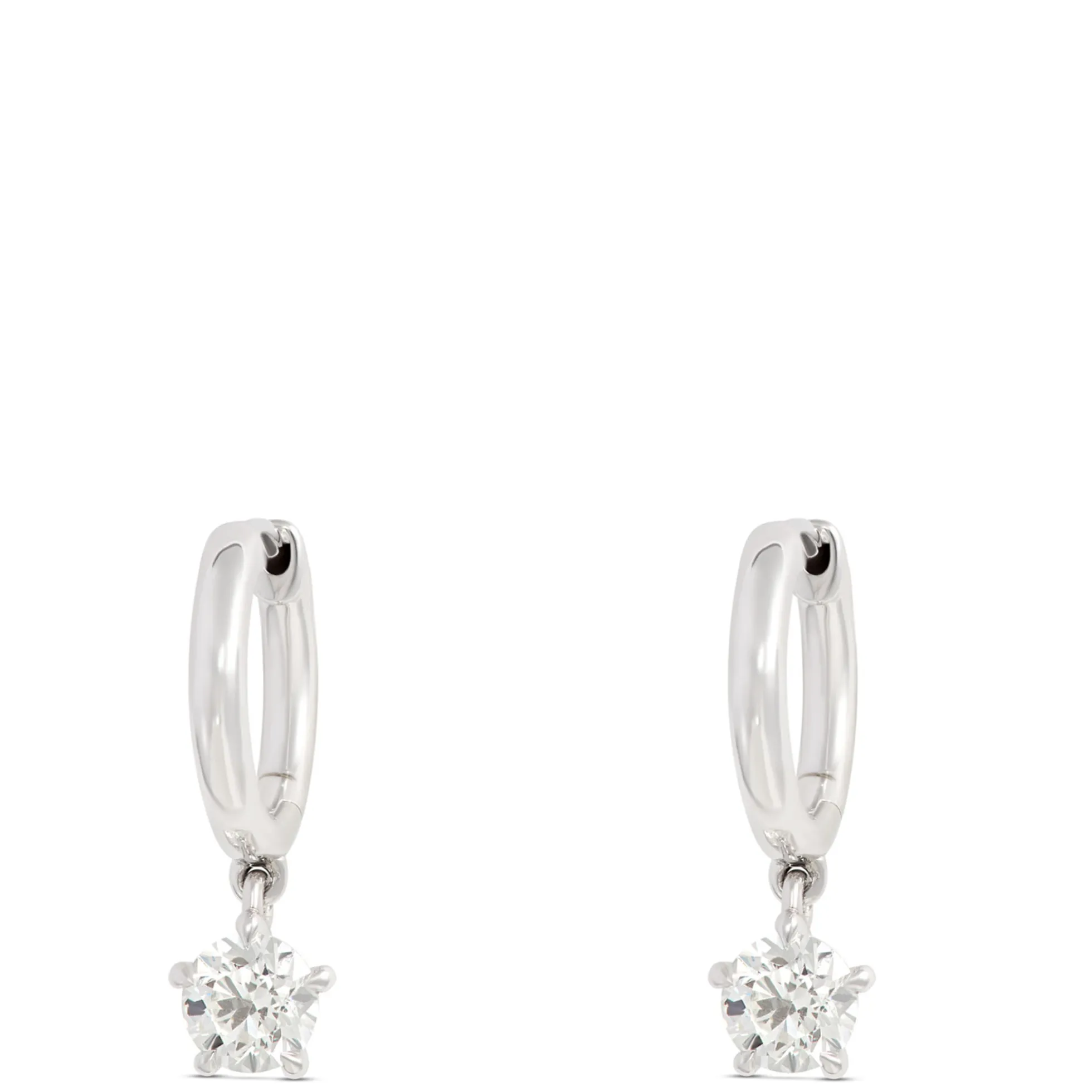 Huggie Hoops With Diamond Drops, 18K White Gold