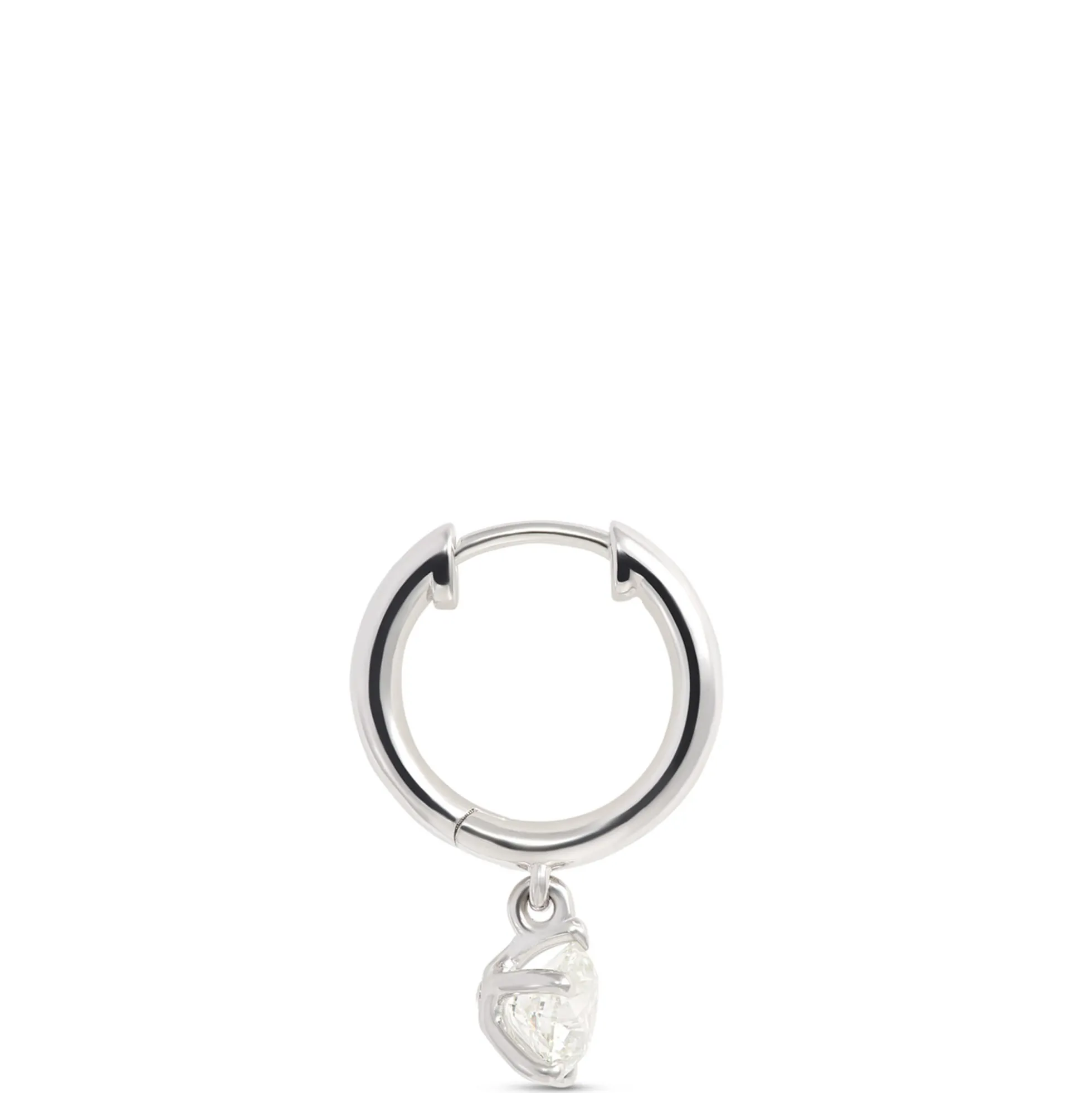 Huggie Hoops With Diamond Drops, 18K White Gold