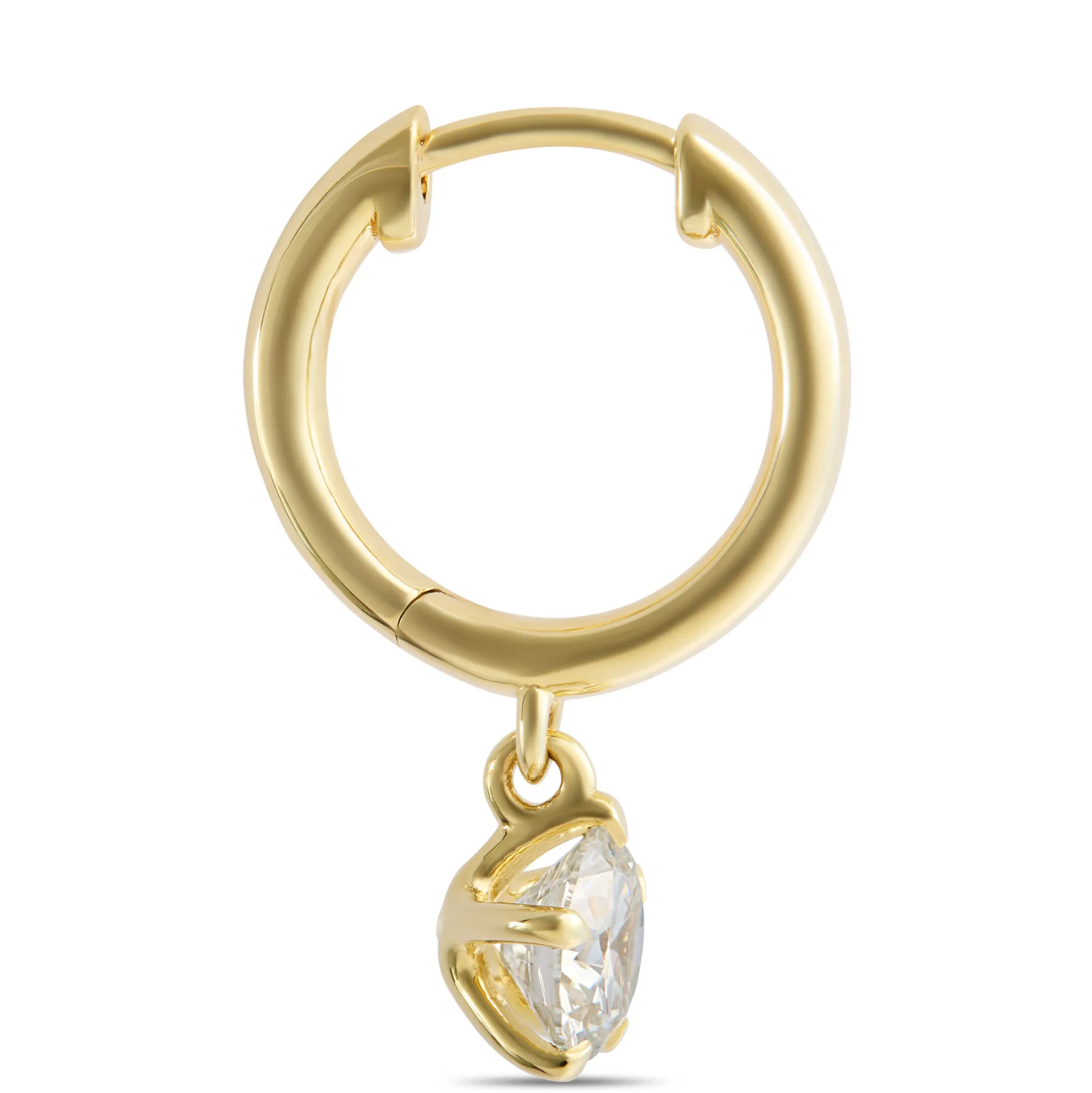 Huggie Hoops With Diamond Drops, 18K Yellow Gold