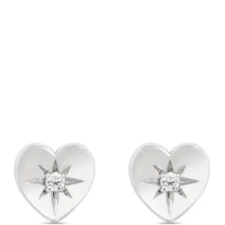 Ikuma Canadian Diamond Heart Shaped Studs, Sterling Silver