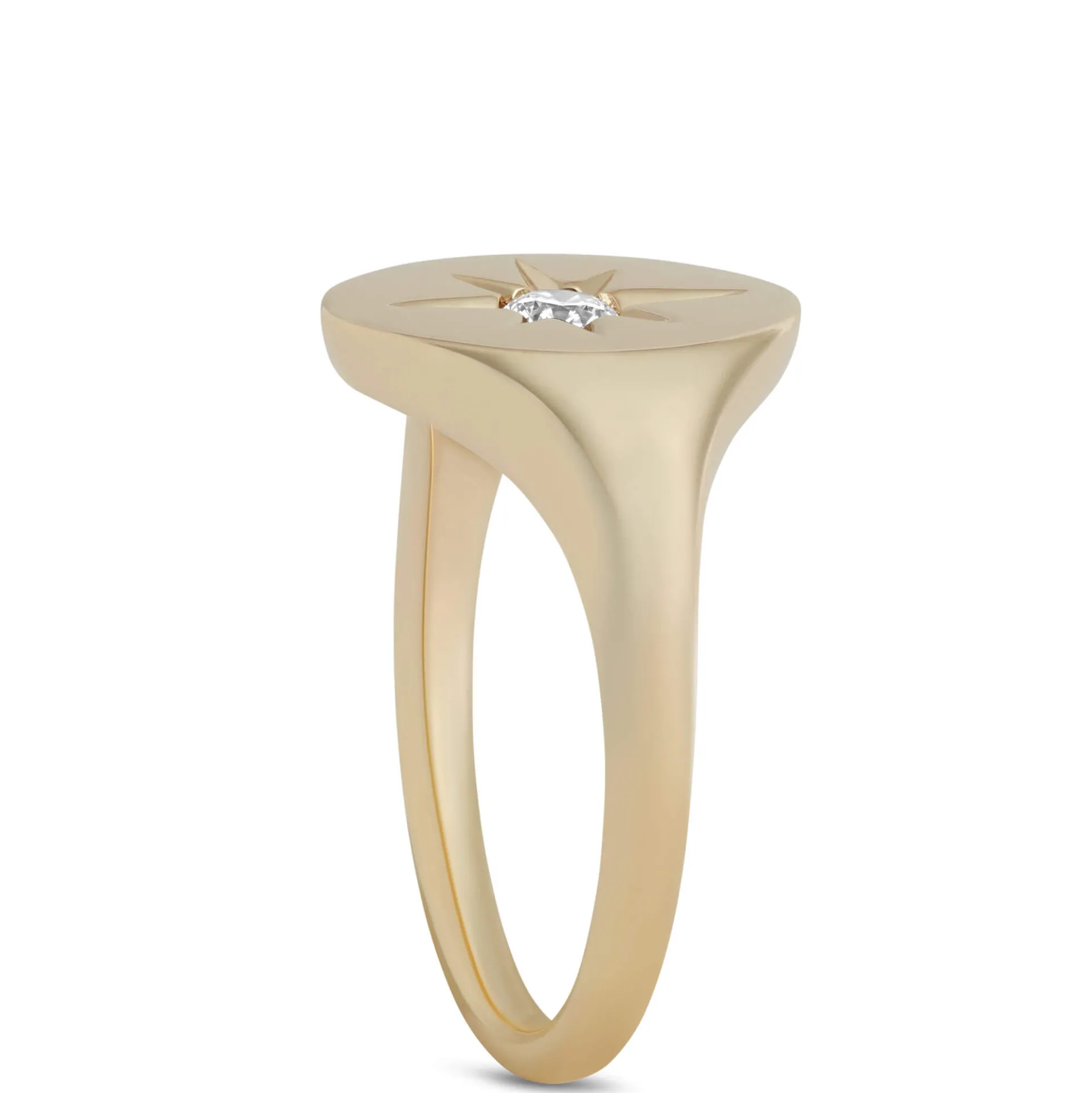 Ikuma Round Diamond Oval Signet Pinky Ring, 14K Yellow Gold
