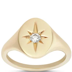 Ikuma Round Diamond Oval Signet Pinky Ring, 14K Yellow Gold