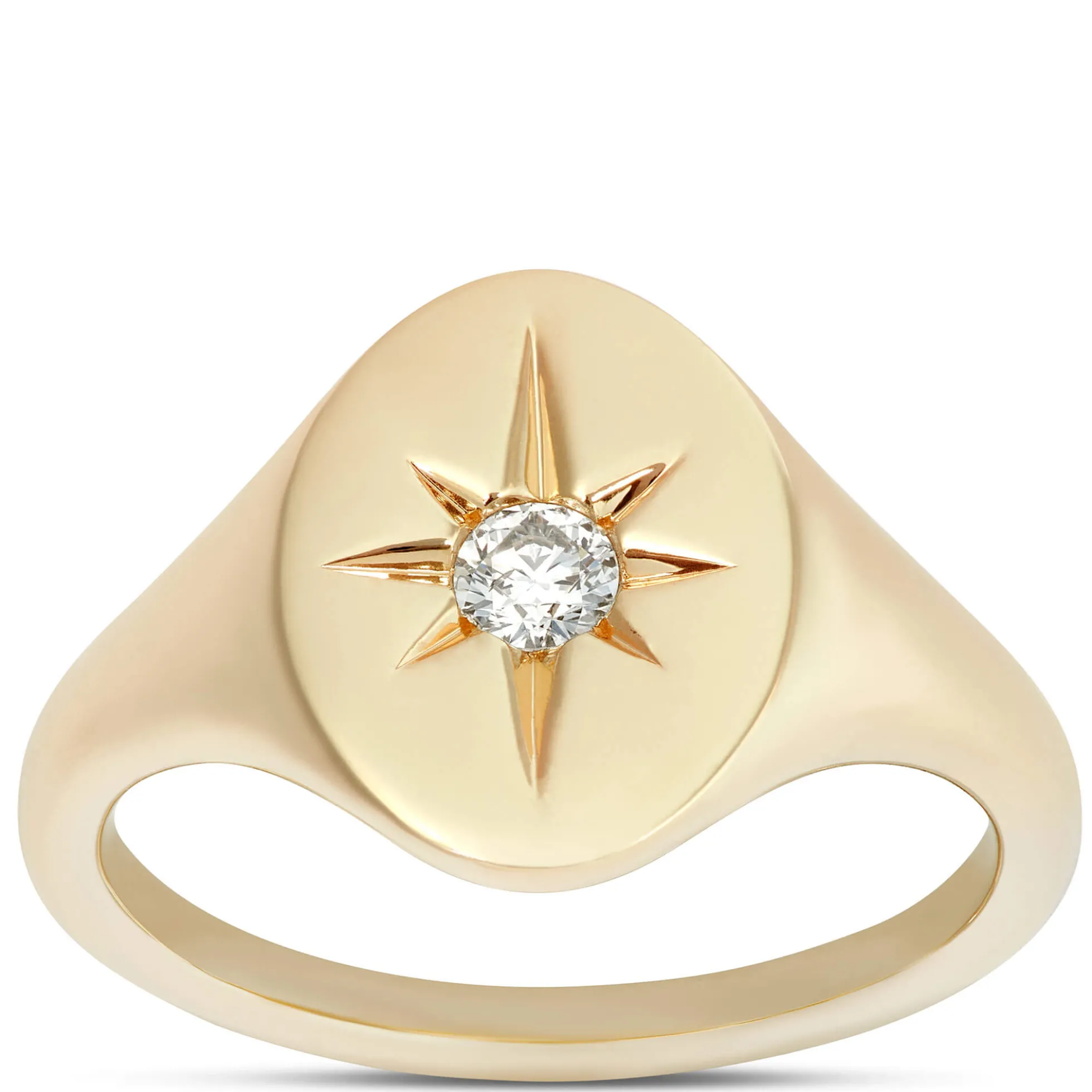Ikuma Round Diamond Oval Signet Pinky Ring, 14K Yellow Gold