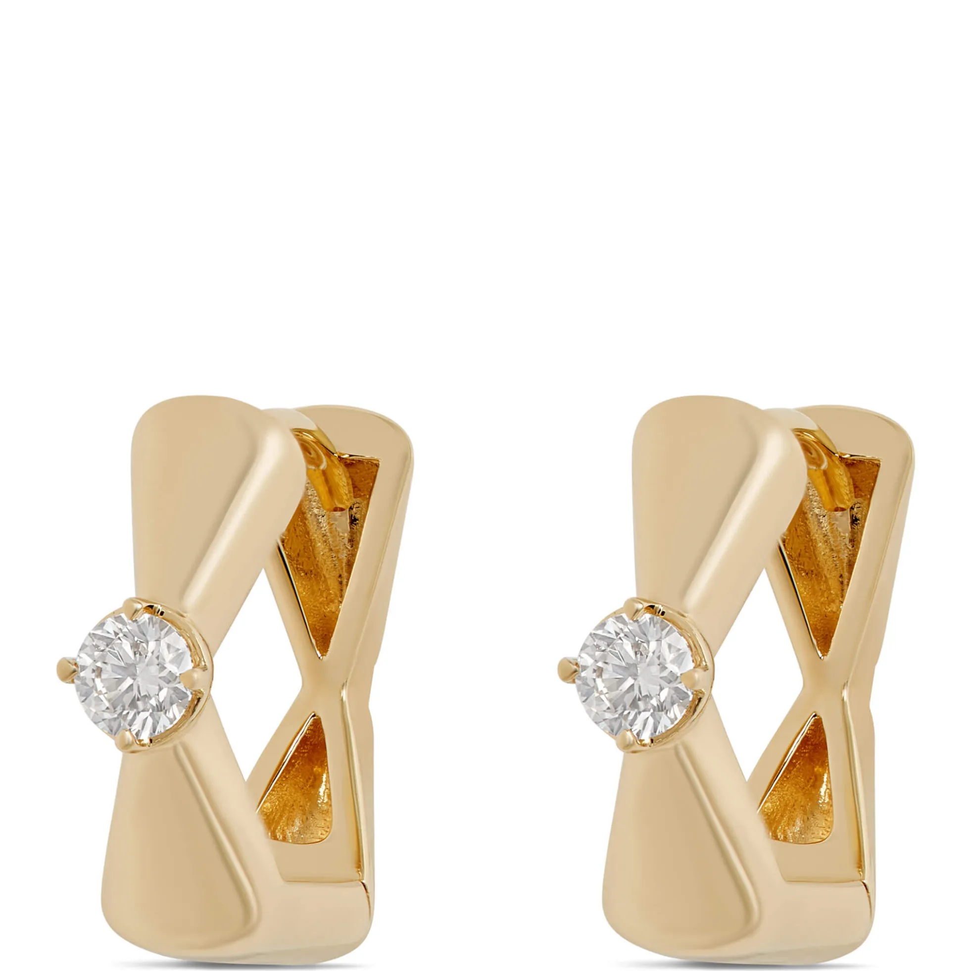 Ikuma Round Diamond Solitaire Huggie Earrings, 14K Yellow Gold
