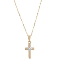 15-Inch Baby Cross Pendant Necklace, 14K Yellow Gold