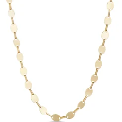 18-Inch Bar and Oval Mirrored Link Necklace, 14K Yellow Gold