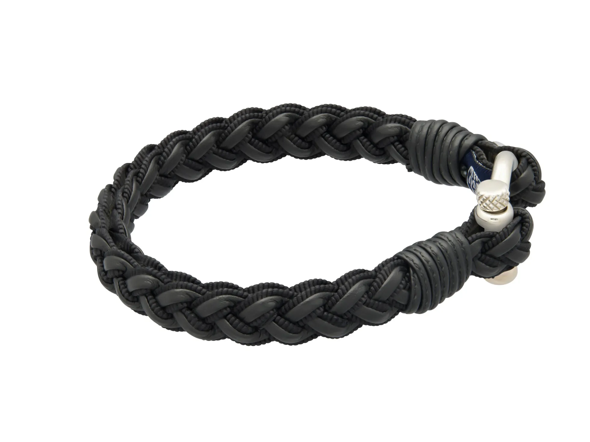 8.5-Inch Black Braided Leather Gents Bracelet, Sterling Silver Buckle