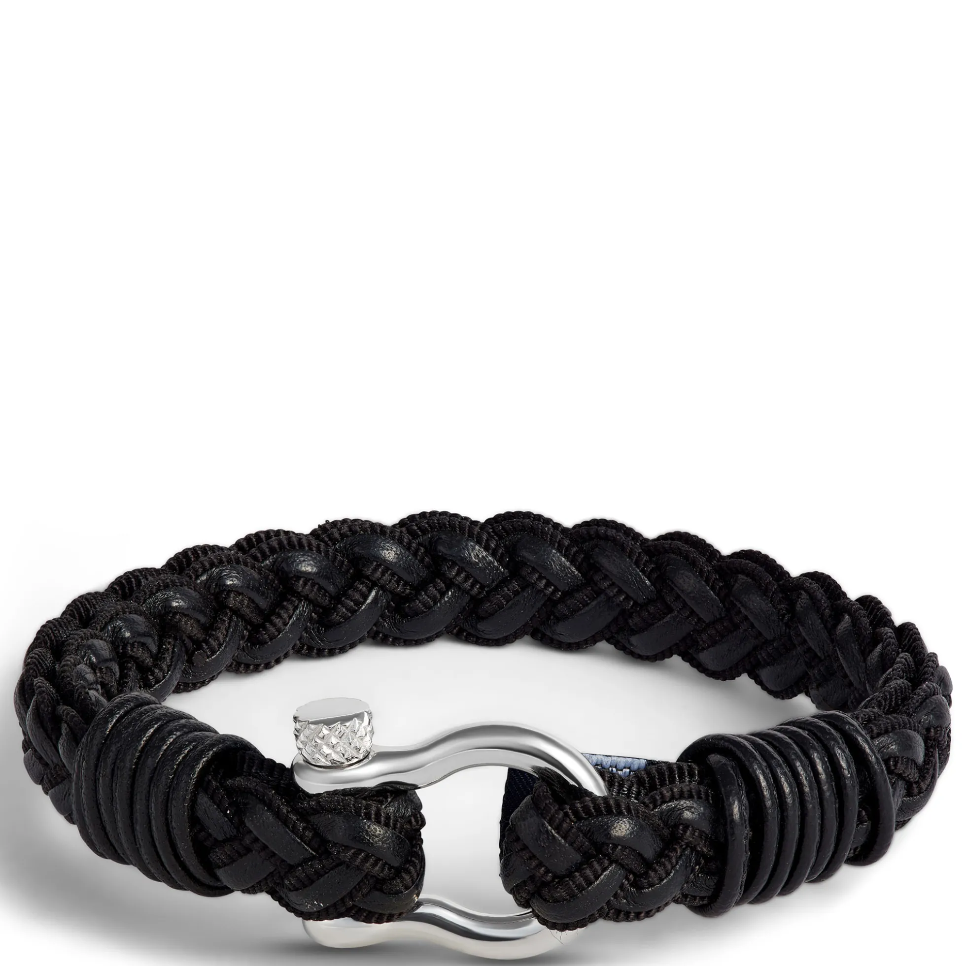 8.5-Inch Black Braided Leather Gents Bracelet, Sterling Silver Buckle