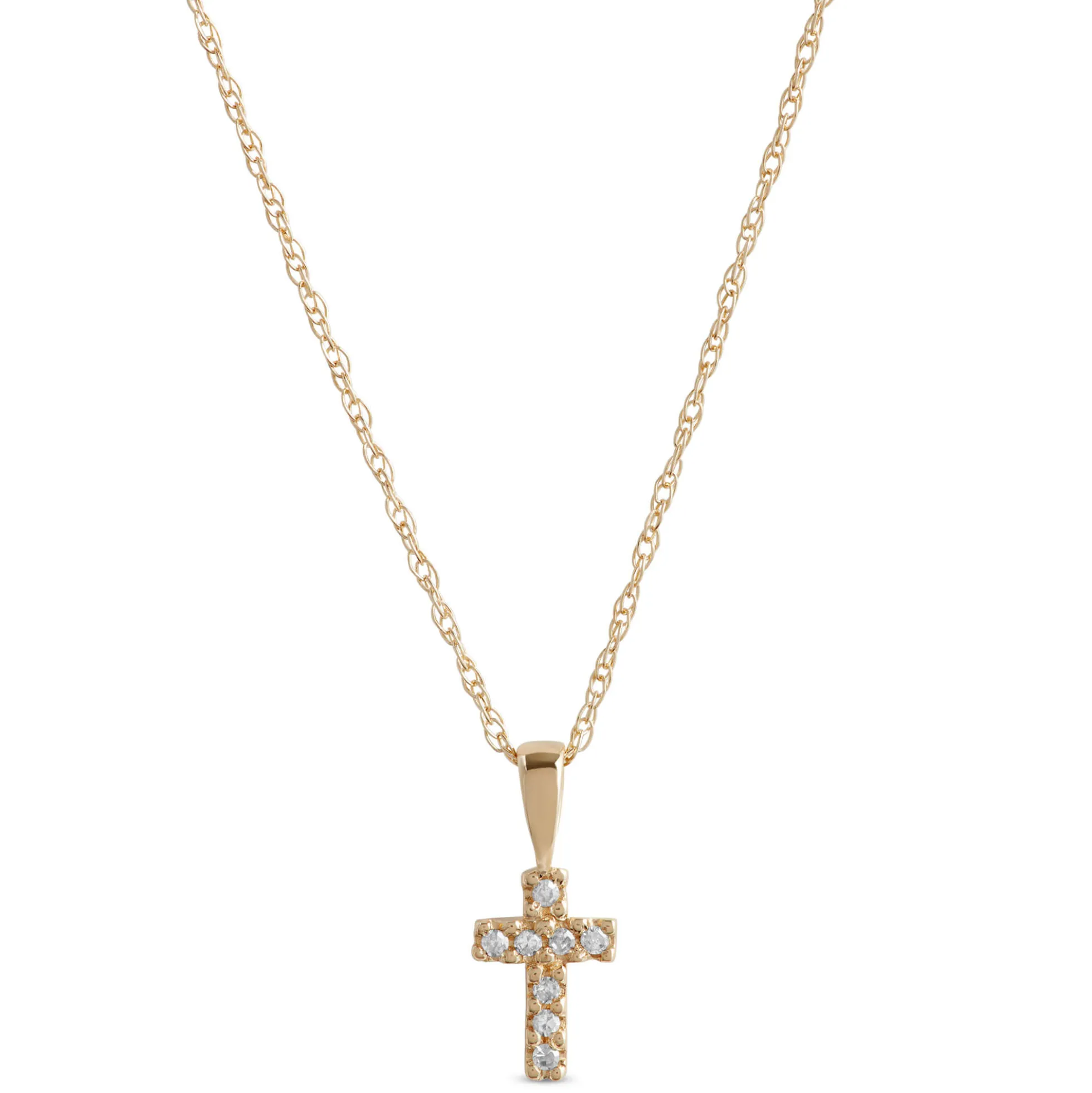 15-Inch Cross Pendant Necklace, 14K Yellow Gold