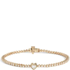 7-Inch Diamond Bracelet With Heart Center, 14K Yellow Gold