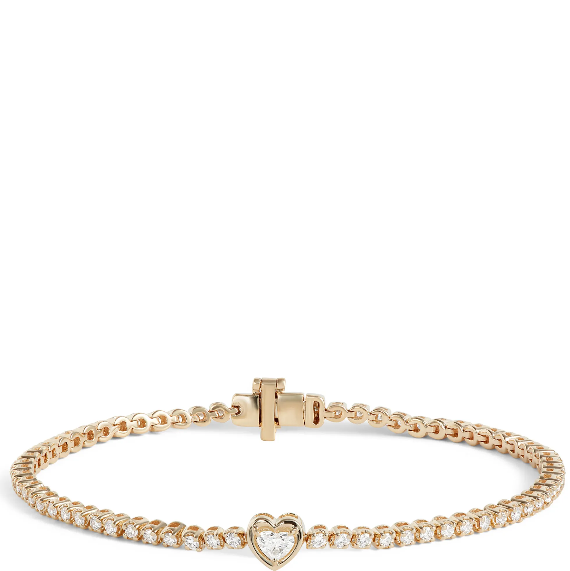 7-Inch Diamond Bracelet With Heart Center, 14K Yellow Gold