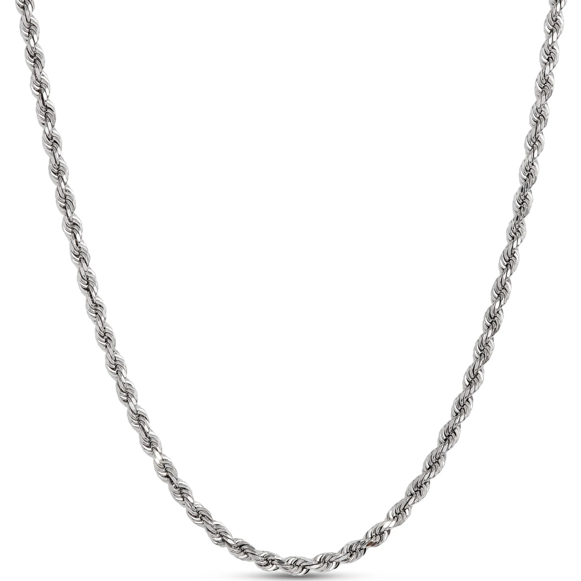 24-Inch Diamond Cut Rope Link Necklace, 14K White Gold