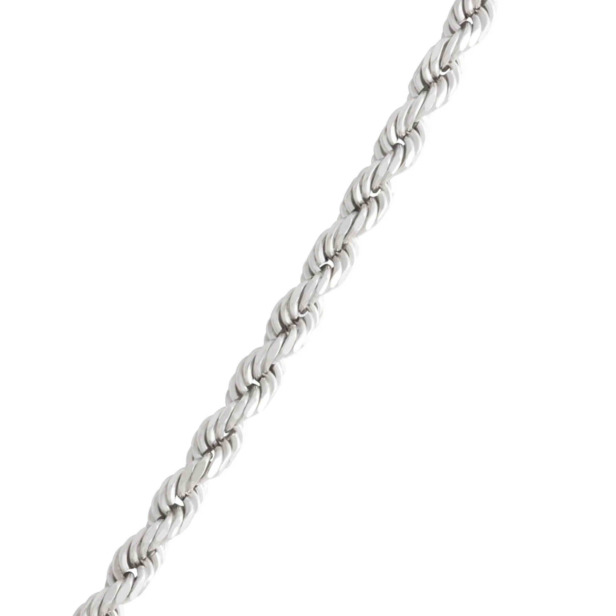 24-Inch Diamond Cut Rope Link Necklace, 14K White Gold