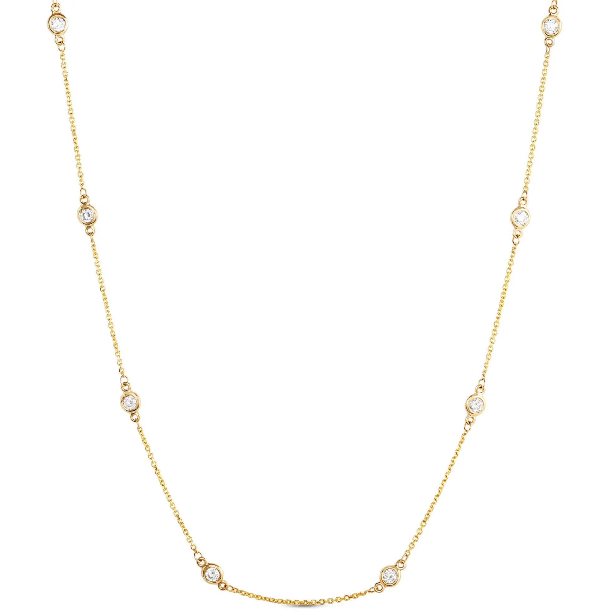 18-Inch Diamond Station Necklace, 14K Yellow Gold
