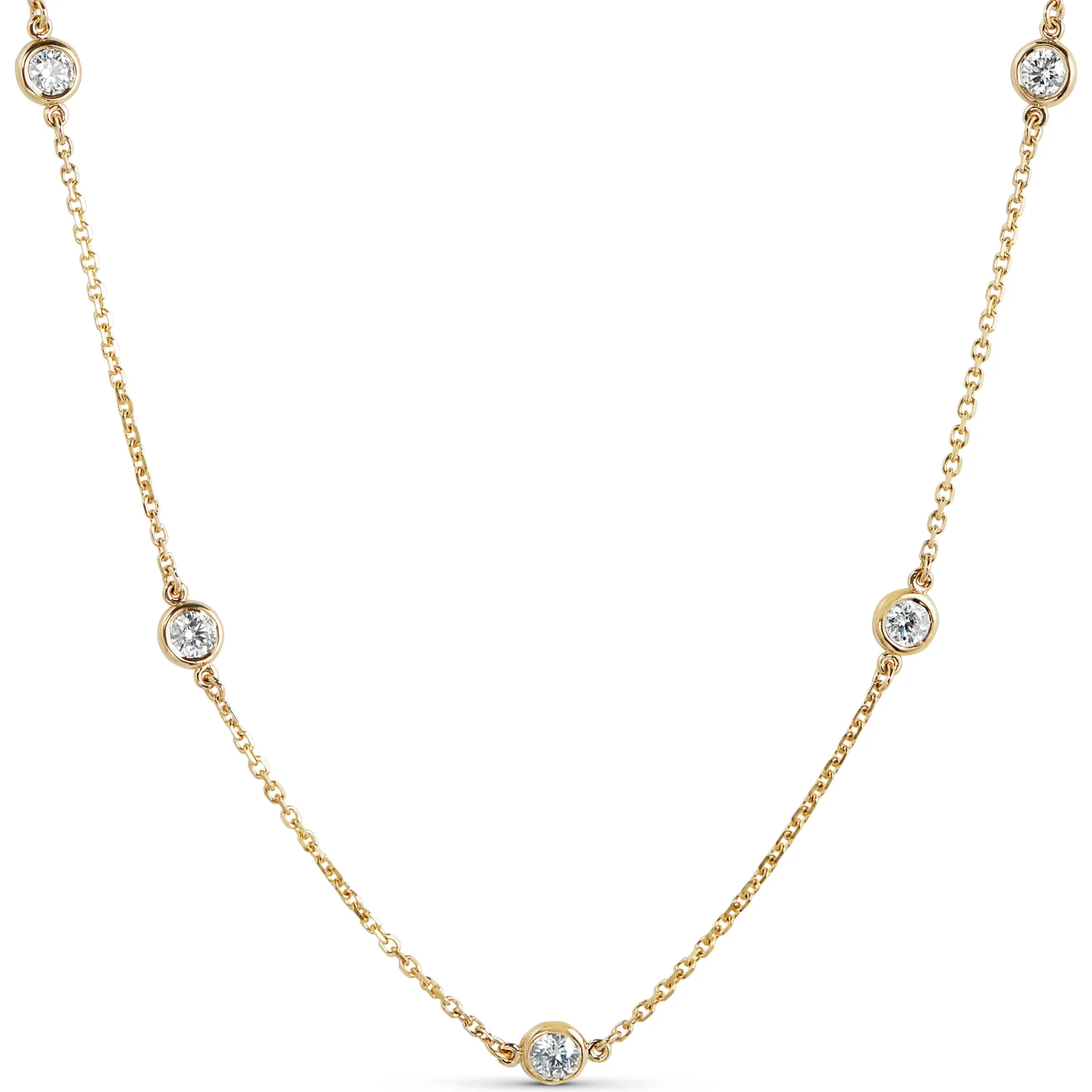 18-Inch Diamond Station Necklace, 14K Yellow Gold