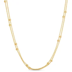 17-Inch Double Strand Necklace with Bead Stations, 14K Yellow Gold