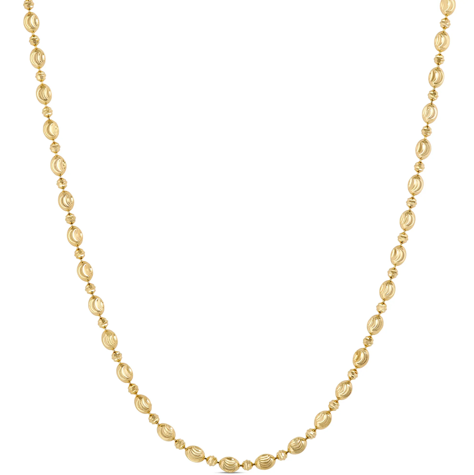 24-Inch Moon Cut Bead Necklace, 14K Yellow Gold