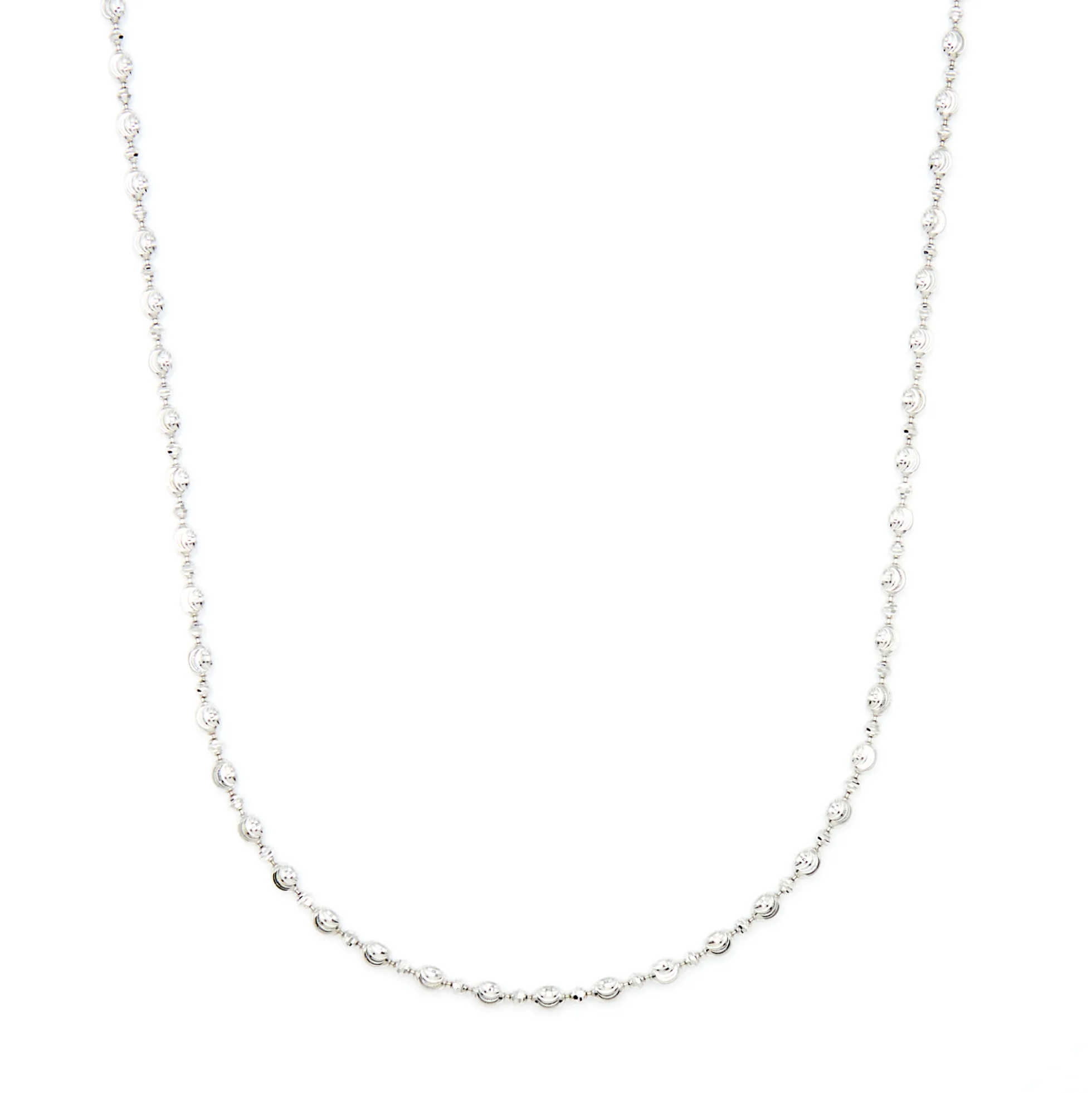 24-Inch Mooncut Oval Bead Necklace, 14K White Gold