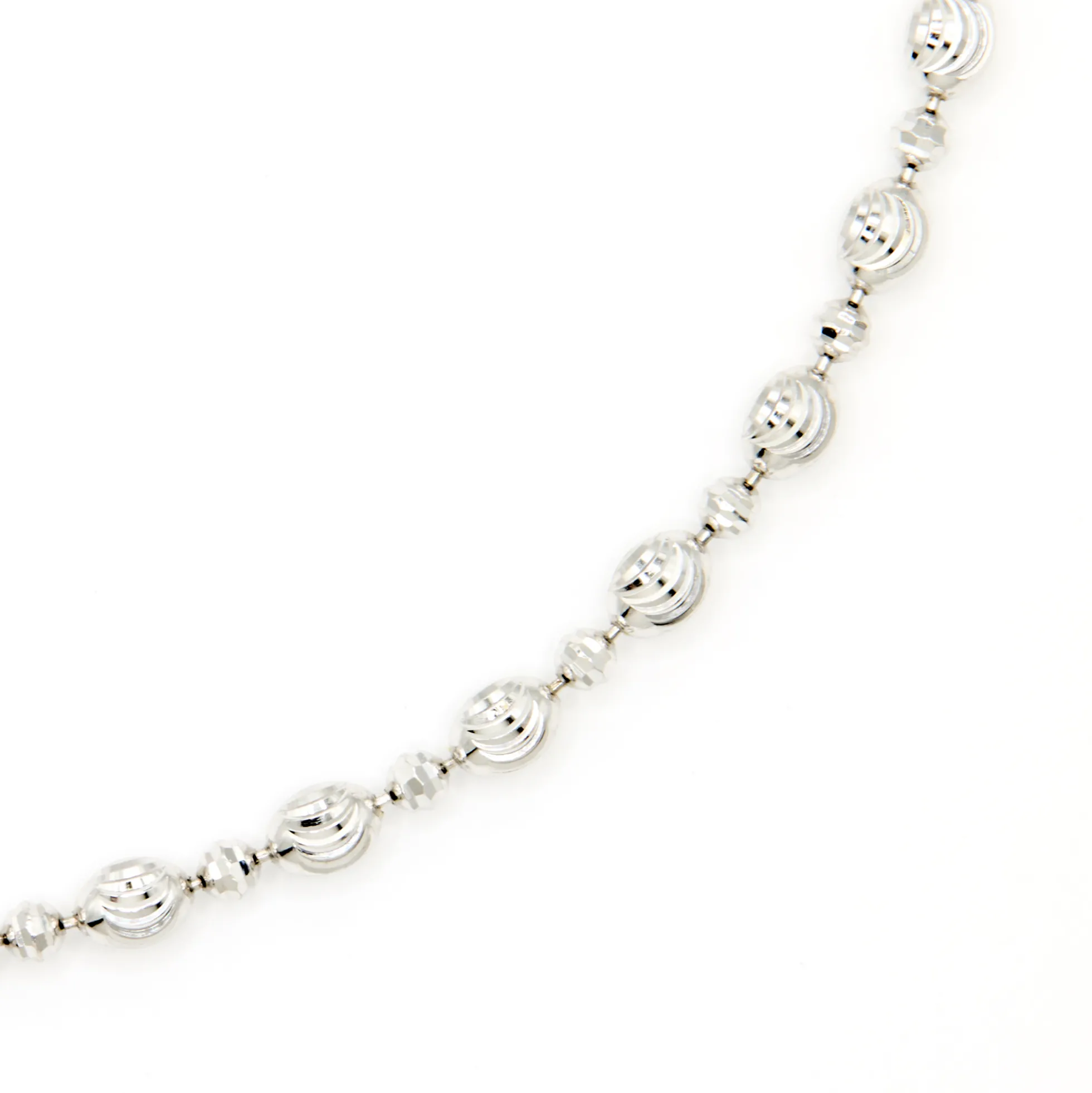 24-Inch Mooncut Oval Bead Necklace, 14K White Gold