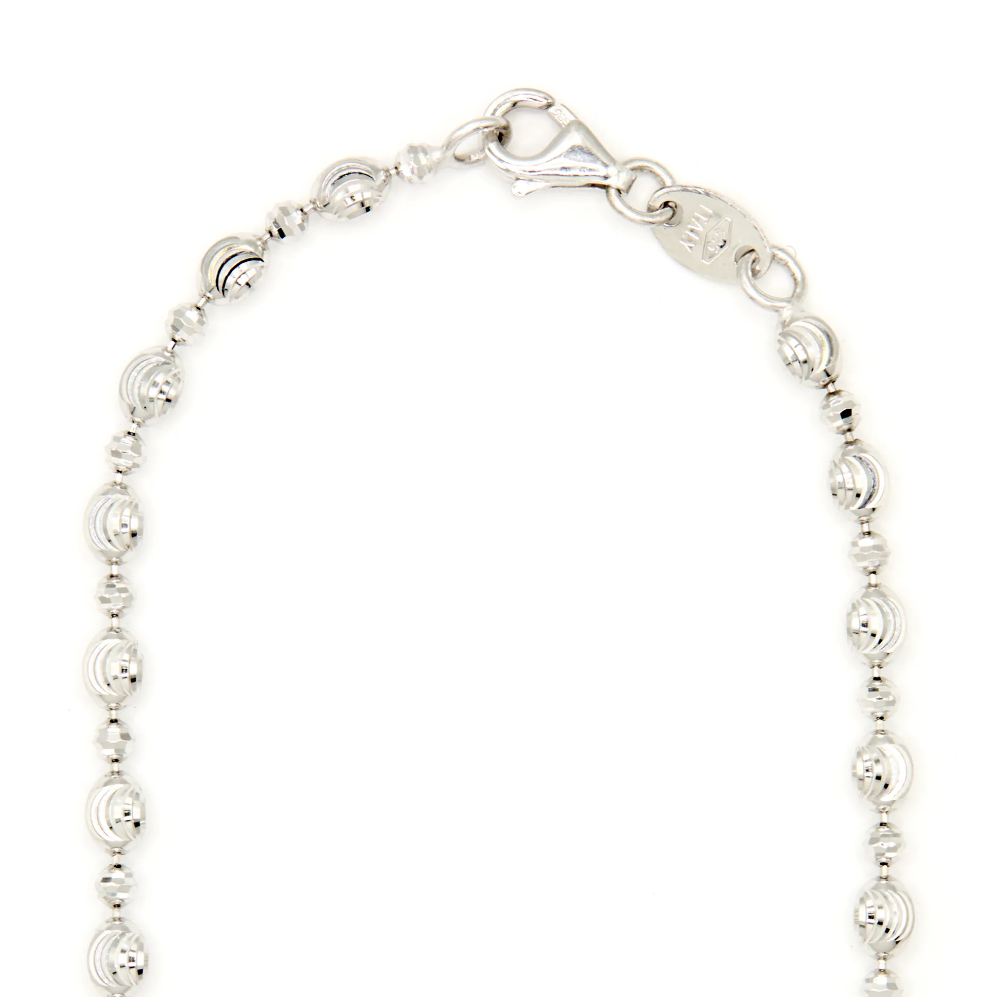 24-Inch Mooncut Oval Bead Necklace, 14K White Gold