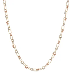 18-Inch Oval Link Diamond Cut Neck Chain, 14K White and Yellow Gold