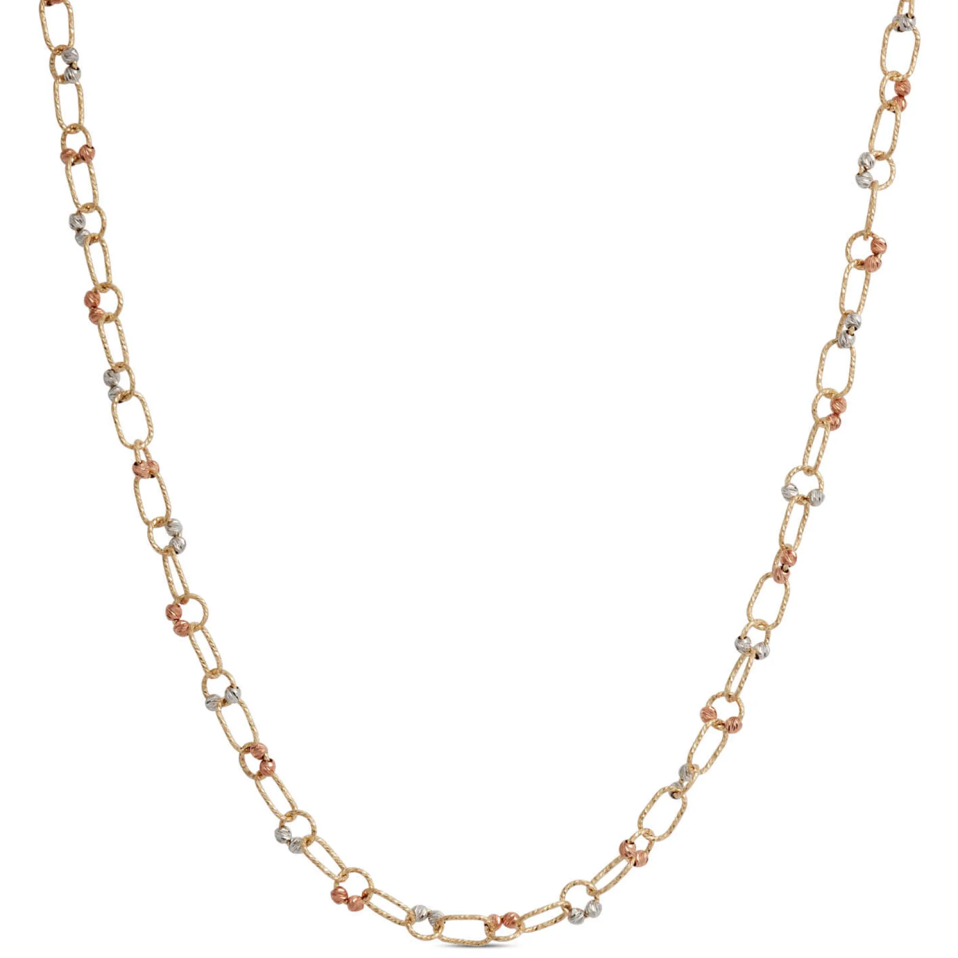 18-Inch Oval Link Diamond Cut Neck Chain, 14K White and Yellow Gold
