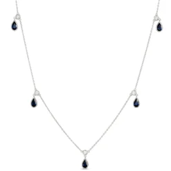 18-Inch Pear Shaped Sapphire Necklace, 14K White Gold