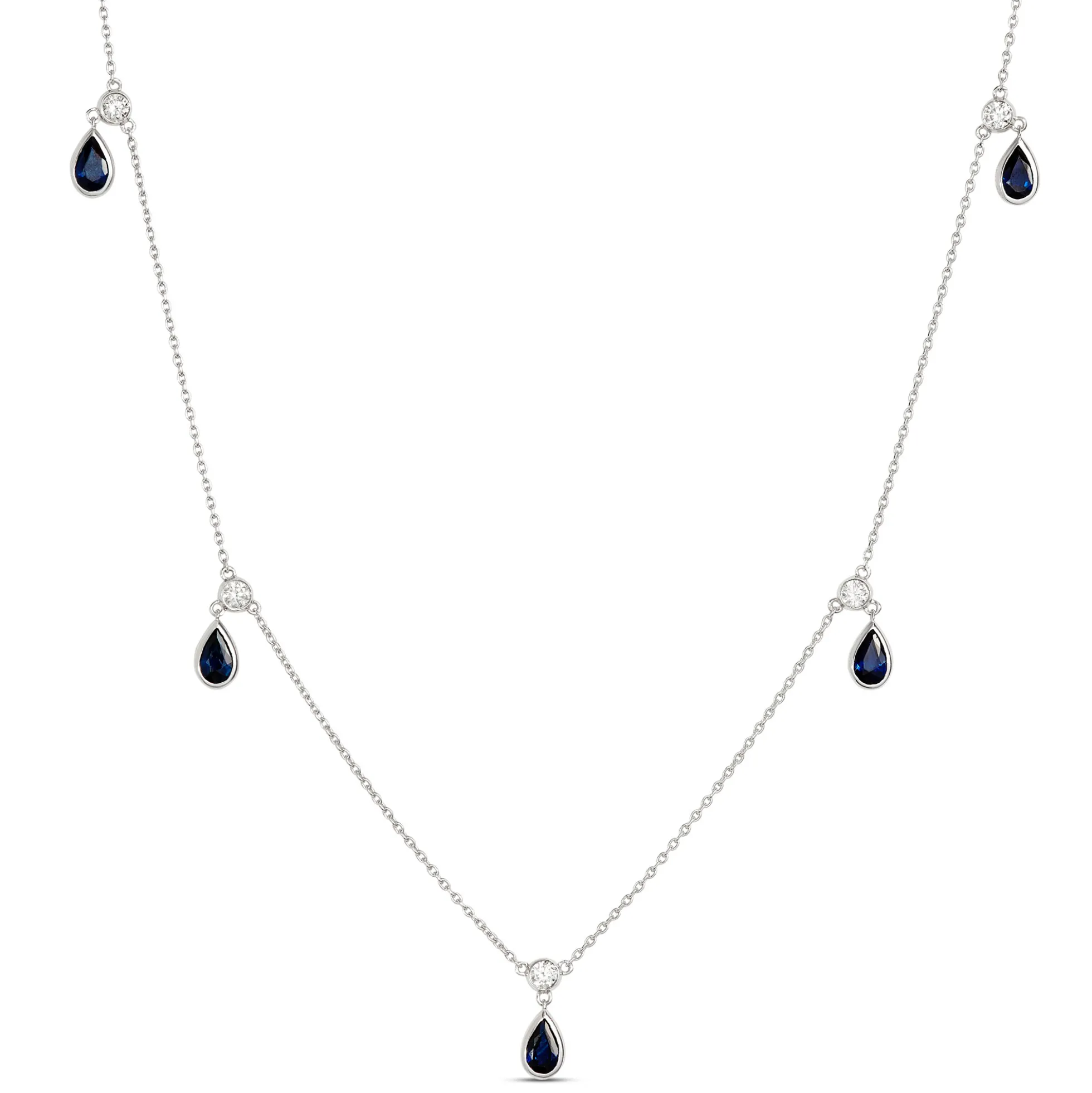 18-Inch Pear Shaped Sapphire Necklace, 14K White Gold
